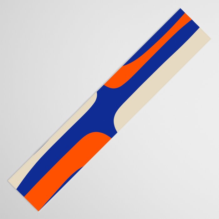 Mid Century Modern Abstract Retro Piquet Pattern Blue Orange Beige Table Runner Gallery Image 3