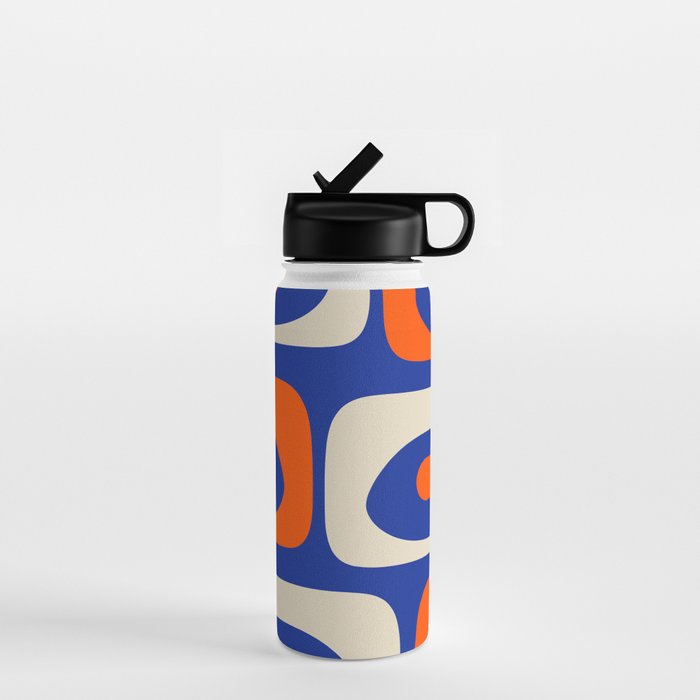 Mid Century Modern Abstract Retro Piquet Pattern Blue Orange Beige Water Bottle Gallery Image 1