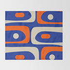 Mid Century Modern Abstract Retro Piquet Pattern Blue Orange Beige Throw Blanket Gallery Image 2
