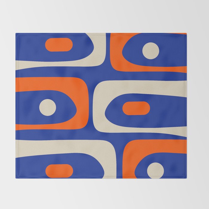 Mid Century Modern Abstract Retro Piquet Pattern Blue Orange Beige Throw Blanket Gallery Image 2