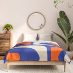 Mid Century Modern Abstract Retro Piquet Pattern Blue Orange Beige Comforter Gallery Image 3