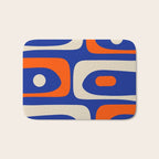 Mid Century Modern Abstract Retro Piquet Pattern Blue Orange Beige Bath Mat Gallery Image 1