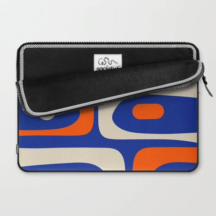 Mid Century Modern Abstract Retro Piquet Pattern Blue Orange Beige Laptop Sleeve Gallery Image 2