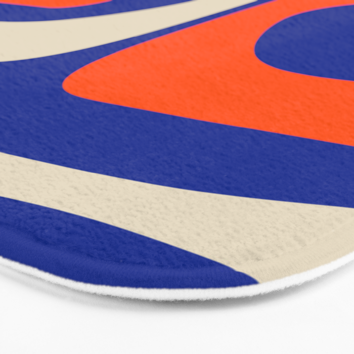 Mid Century Modern Abstract Retro Piquet Pattern Blue Orange Beige Bath Mat Gallery Image 3