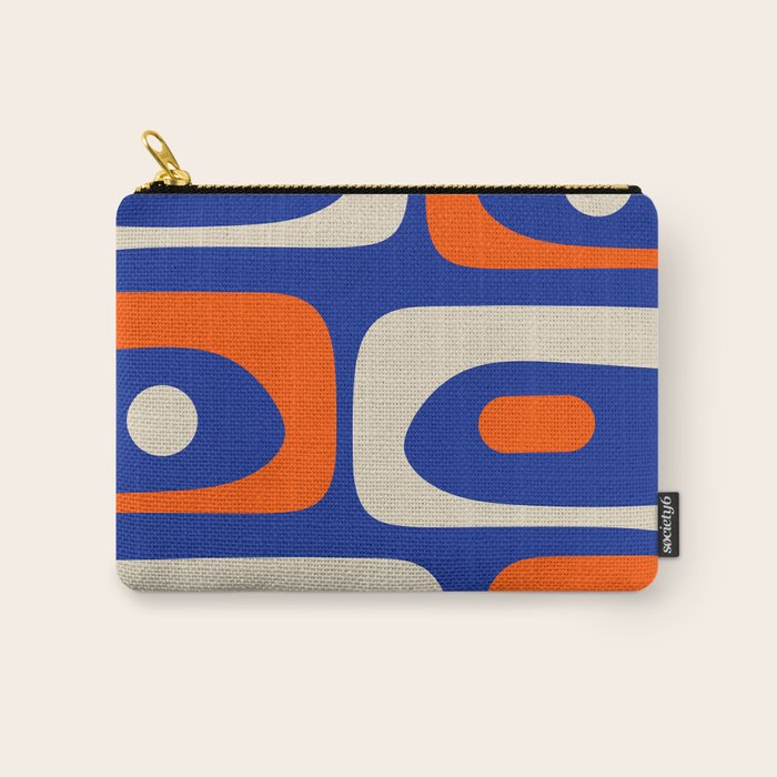 Mid Century Modern Abstract Retro Piquet Pattern Blue Orange Beige Carry All Pouch Gallery Image 1