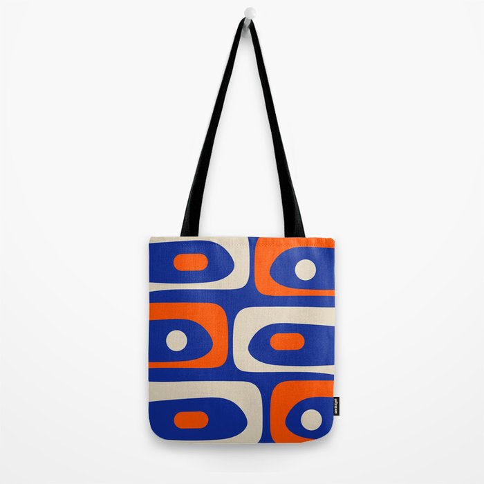 Mid Century Modern Abstract Retro Piquet Pattern Blue Orange Beige Tote Bag Gallery Image 2