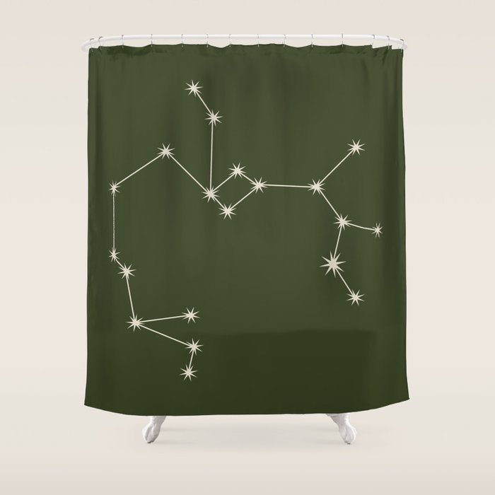 Sagittarius Zodiac Star Constellation Line Art Moss Green Shower Curtain Gallery Image 1