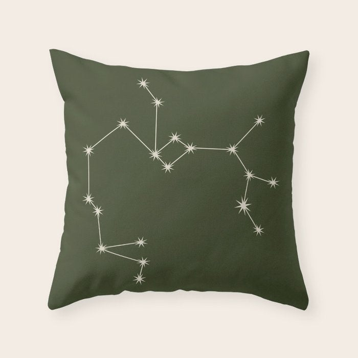 Sagittarius Zodiac Star Constellation Line Art Moss Green Throw Pillow Gallery Image 6