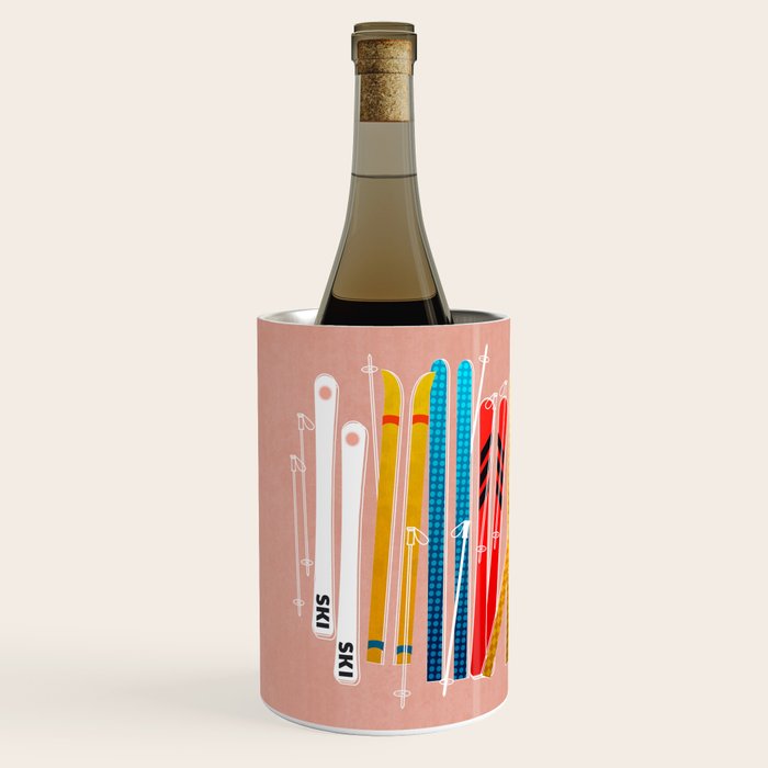 Colorful Ski Illustration and Pattern no 2 Wine Chiller Gallery Image 2