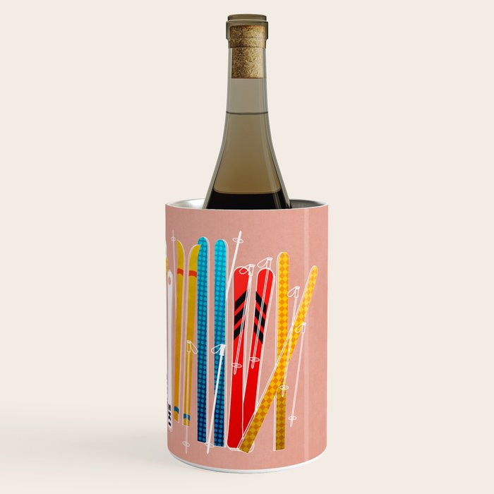 Colorful Ski Illustration and Pattern no 2 Wine Chiller Gallery Image 3