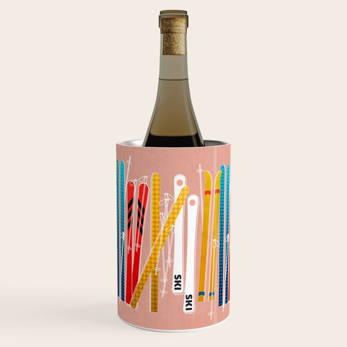 Colorful Ski Illustration and Pattern no 2 Wine Chiller Gallery Image 1