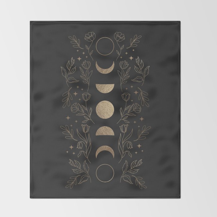 Gold Moon Phases Throw Blanket Gallery Image 2