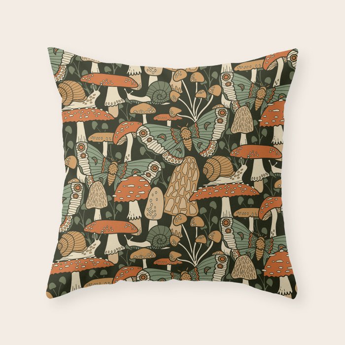 Mushroom Garden Winter Night Throw Pillow Gallery Image 6