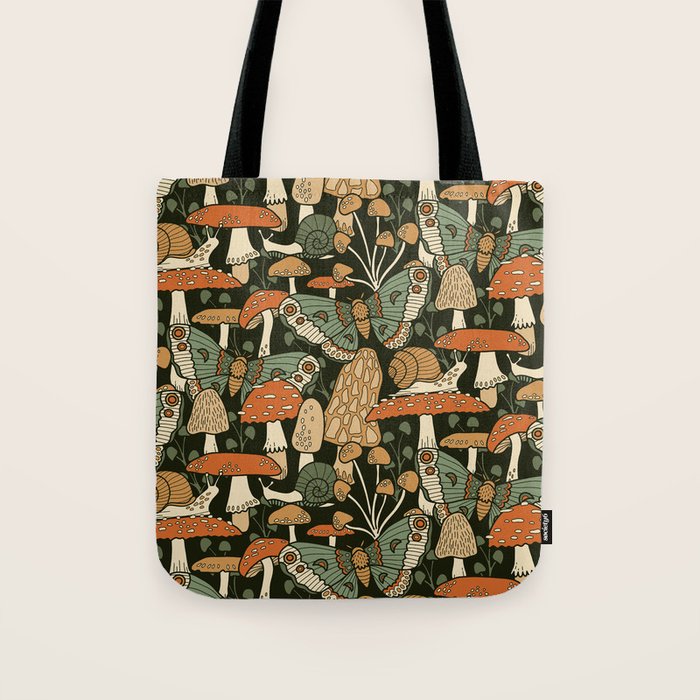 Mushroom Garden Winter Night Tote Bag Gallery Image 1
