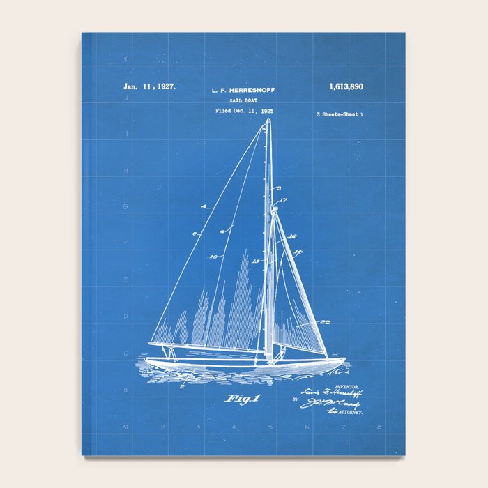 Sailboat Patent - Yacht Art - Blueprint Notebook Gallery Image 4