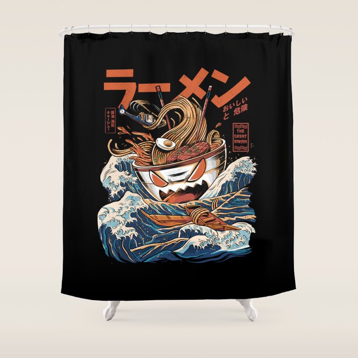 The black Great Ramen Shower Curtain Gallery Image 1