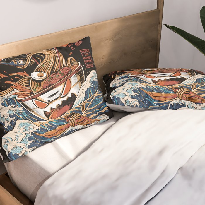 The black Great Ramen Pillow Sham Gallery Image 2
