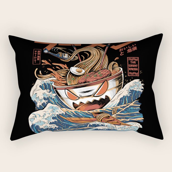 The black Great Ramen Rectangular Pillow Gallery Image 1