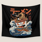 The black Great Ramen Wall Tapestry Gallery Image 4