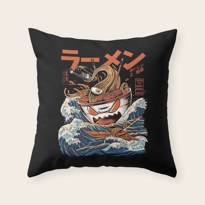 The black Great Ramen Throw Pillow Gallery Image 6