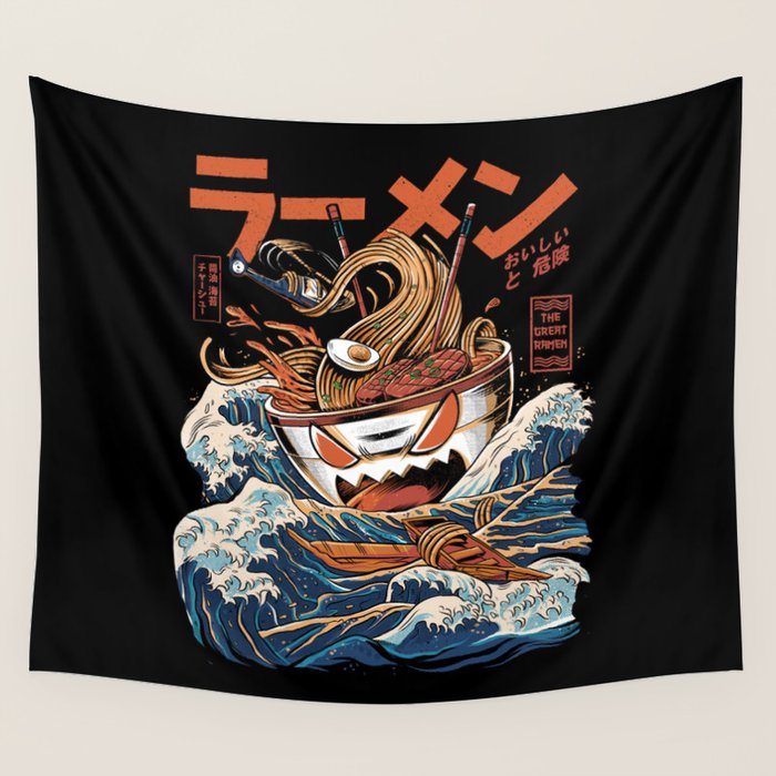 The black Great Ramen Wall Tapestry Gallery Image 1