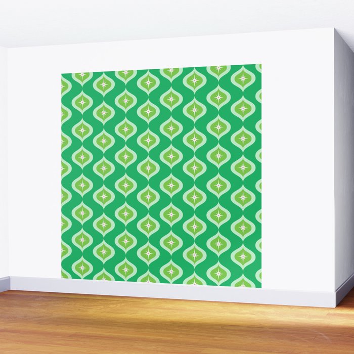 Retro Mid Century Green Ogee Wall Mural Gallery Image 2