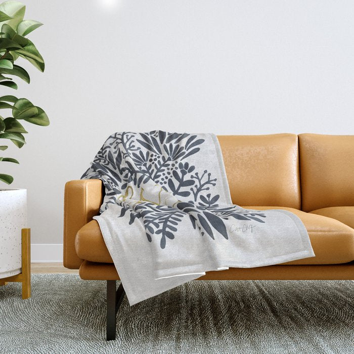 C'est la Vie - Grey & Gold Throw Blanket Gallery Image 1