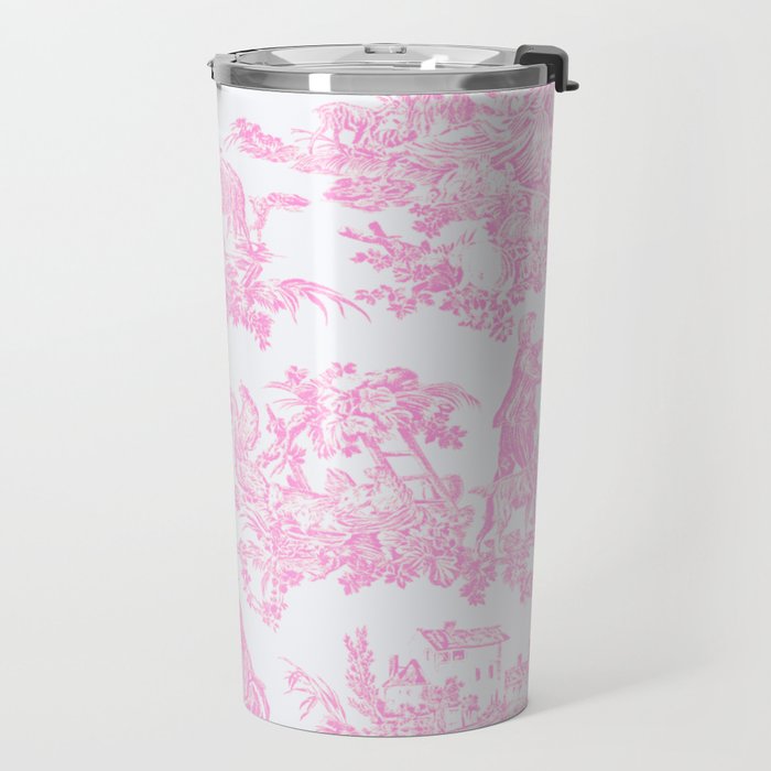 Pink Toile De Jouy Print Travel Mug Gallery Image 2