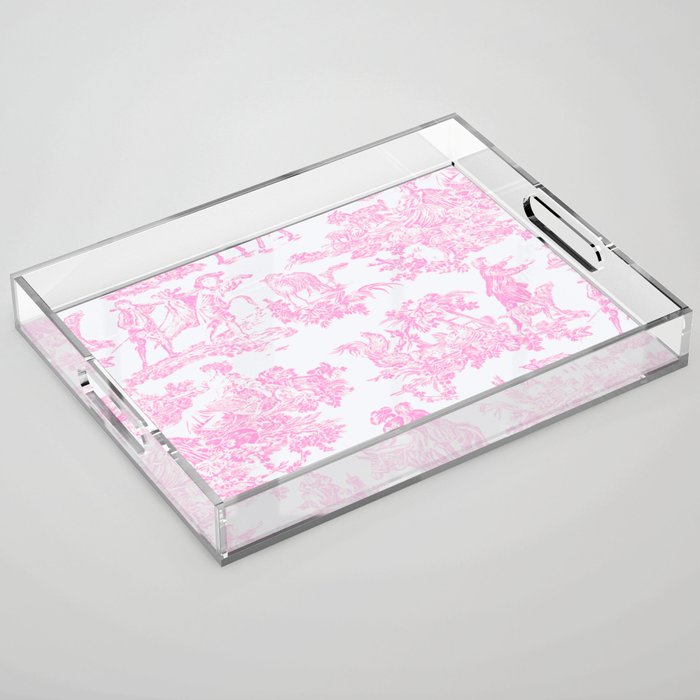 Pink Toile De Jouy Print Acrylic Tray Gallery Image 1