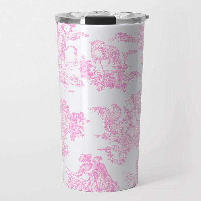 Pink Toile De Jouy Print Travel Mug Gallery Image 1
