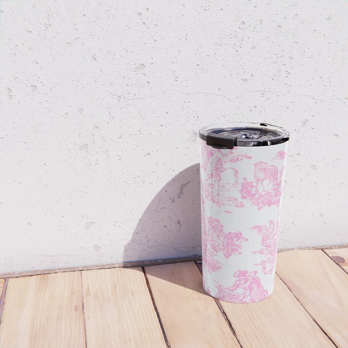 Pink Toile De Jouy Print Travel Mug Gallery Image 4