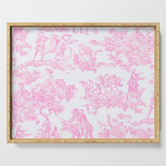 Pink Toile De Jouy Print Serving Tray Gallery Image 1