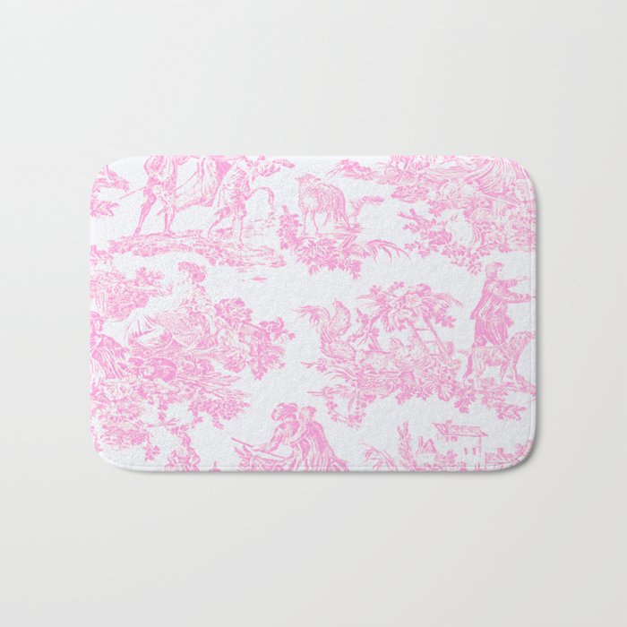 Pink Toile De Jouy Print Bath Mat Gallery Image 1