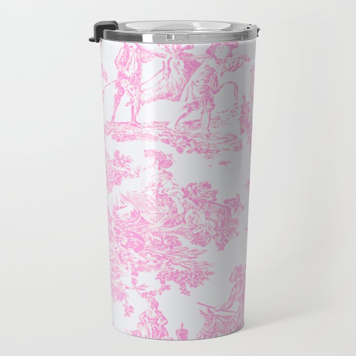 Pink Toile De Jouy Print Travel Mug Gallery Image 3