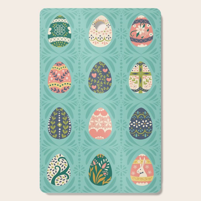 Floral Easter Eggs - Aqua Cutting Board Gallery Image 1