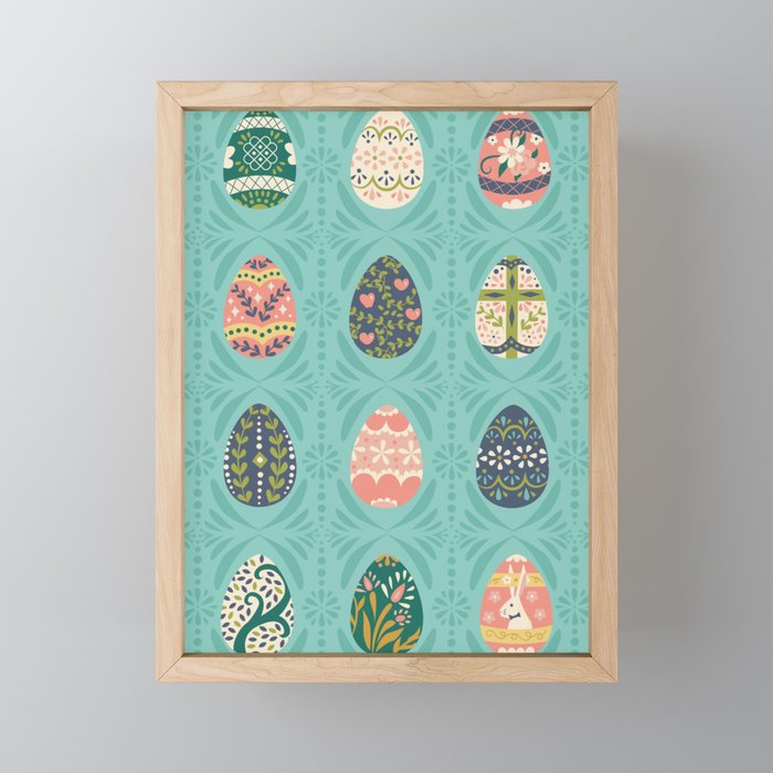 Floral Easter Eggs - Aqua Mini Art Print Gallery Image 1