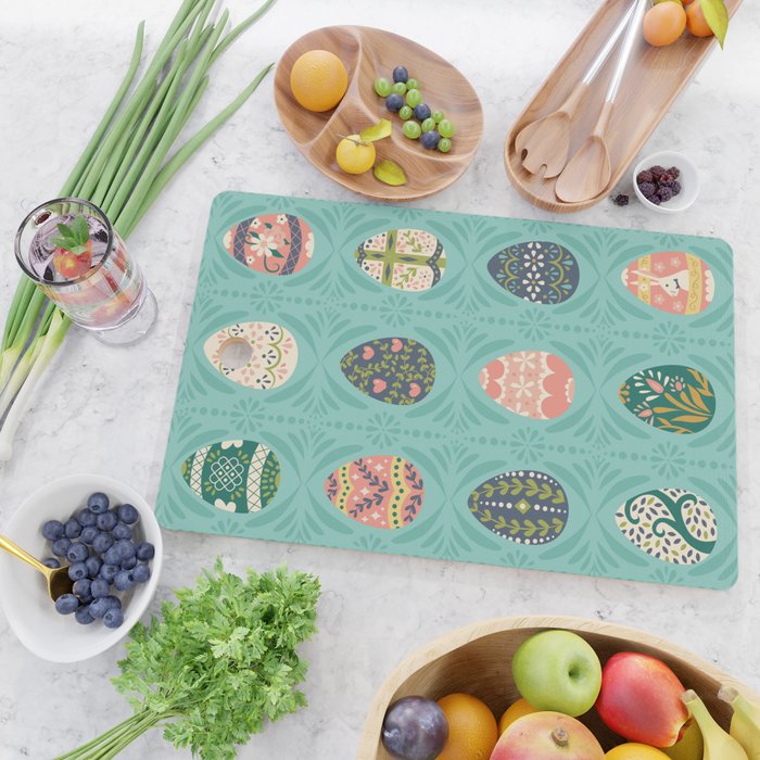Floral Easter Eggs - Aqua Cutting Board Gallery Image 2