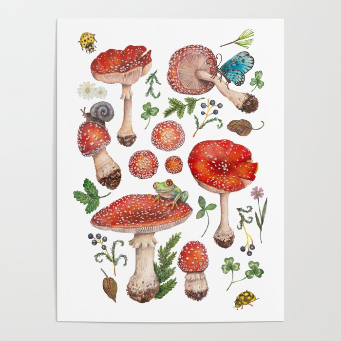 Lovely Red Mushrooms - GreenBG Poster Gallery Image 4