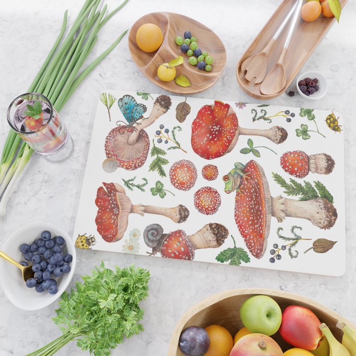 Lovely Red Mushrooms - GreenBG Cutting Board Gallery Image 2