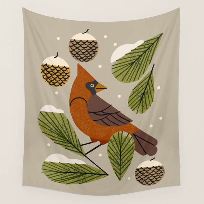 Winter Cardinal Wall Tapestry Gallery Image 4