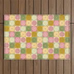 Retro Flowers Check Pattern XVII Outdoor Rug Gallery Image 1