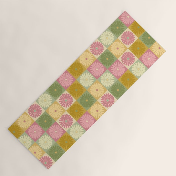 Retro Flowers Check Pattern XVII Yoga Mat Gallery Image 1