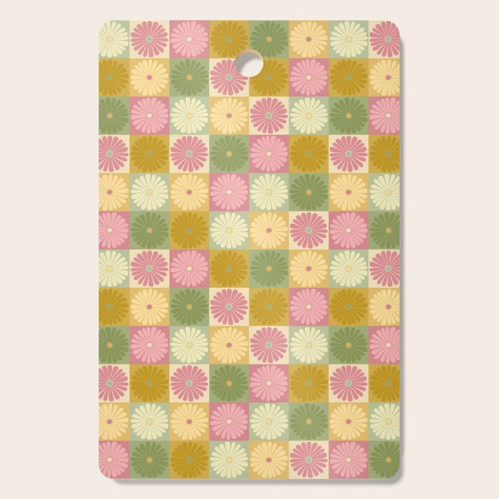 Retro Flowers Check Pattern XVII Cutting Board Gallery Image 1