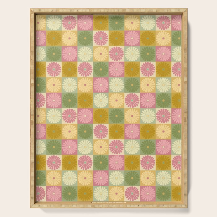 Retro Flowers Check Pattern XVII Serving Tray Gallery Image 1