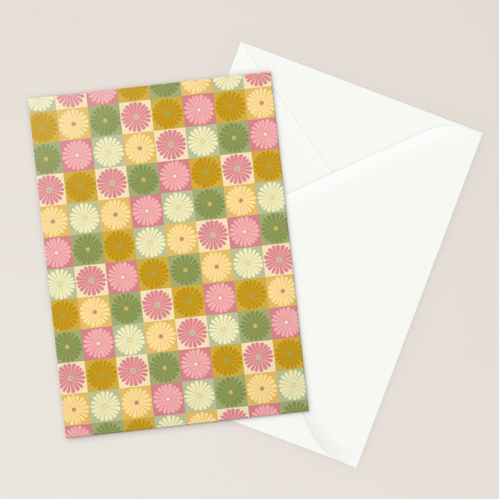 Retro Flowers Check Pattern XVII Stationery Card Gallery Image 2