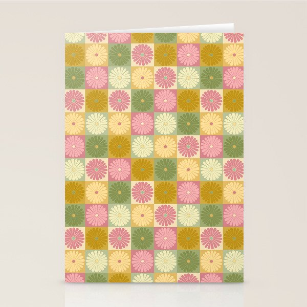 Retro Flowers Check Pattern XVII Stationery Card Gallery Image 2