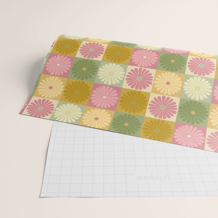 Retro Flowers Check Pattern XVII Wrapping Paper Gallery Image 2