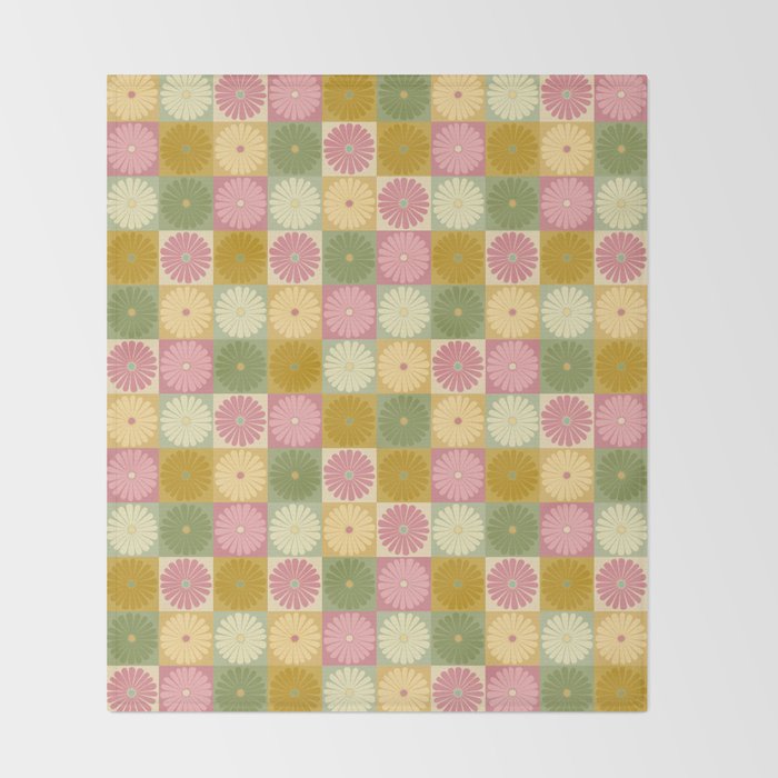 Retro Flowers Check Pattern XVII Throw Blanket Gallery Image 2