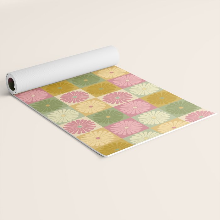 Retro Flowers Check Pattern XVII Yoga Mat Gallery Image 2