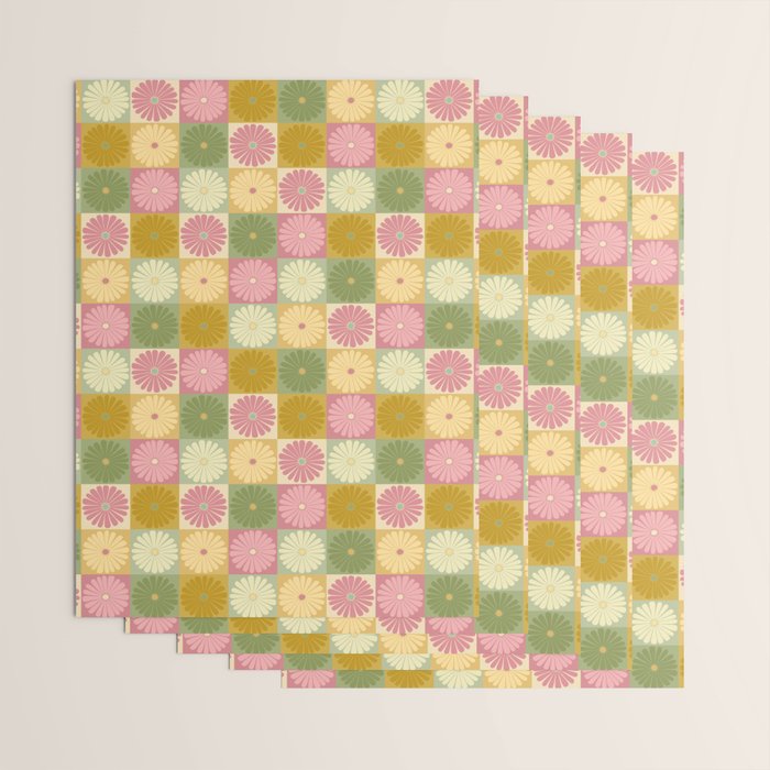 Retro Flowers Check Pattern XVII Wrapping Paper Gallery Image 3
